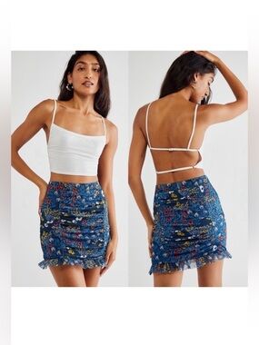 Free People Navy Mesh Mini Skirt